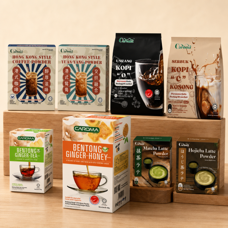 CAROMA coffee, tea, matcha, ginger and beverage products
