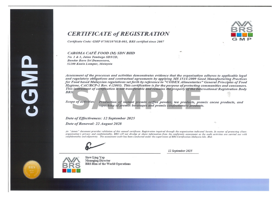 cGMP Manufacturing Certification – CAROMA