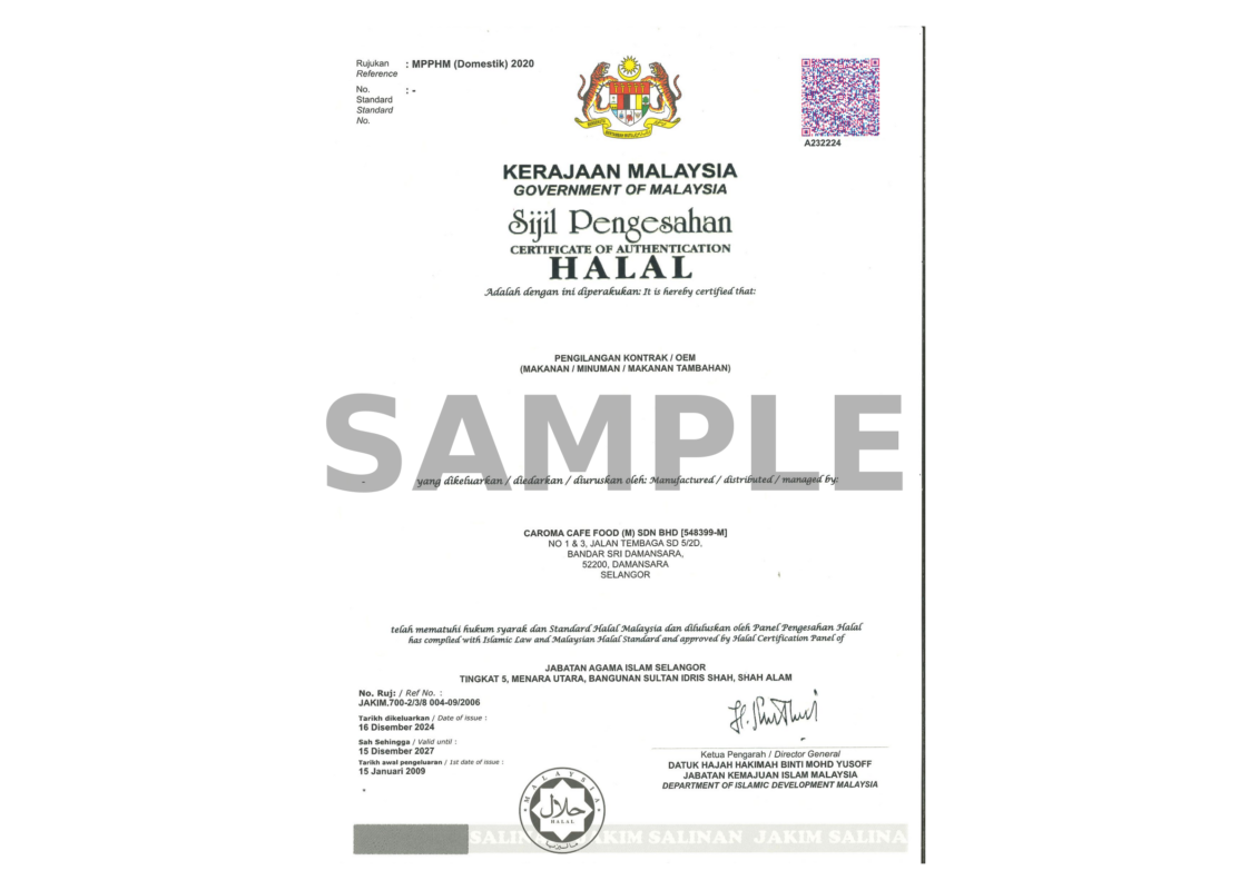 JAKIM Halal Certification – CAROMA Cafe Food Malaysia