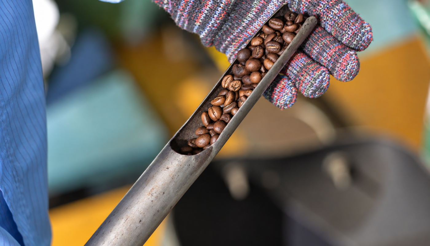 Coffee bean quality inspection at CAROMA beverage manufacturing facility