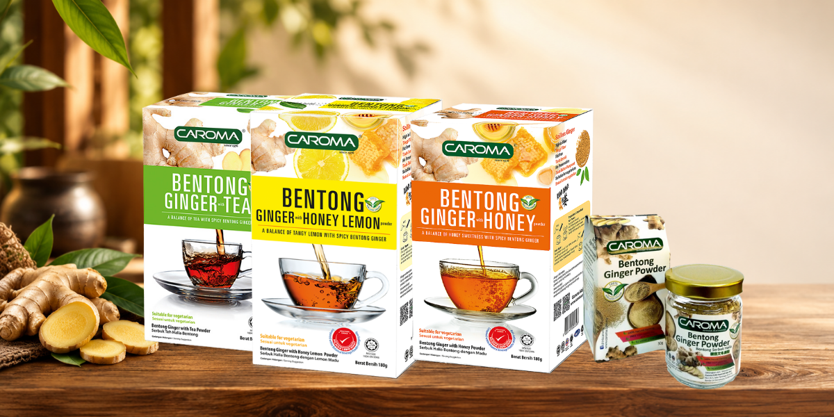 CAROMA Bentong Ginger Series featuring ginger tea and ginger beverage products
