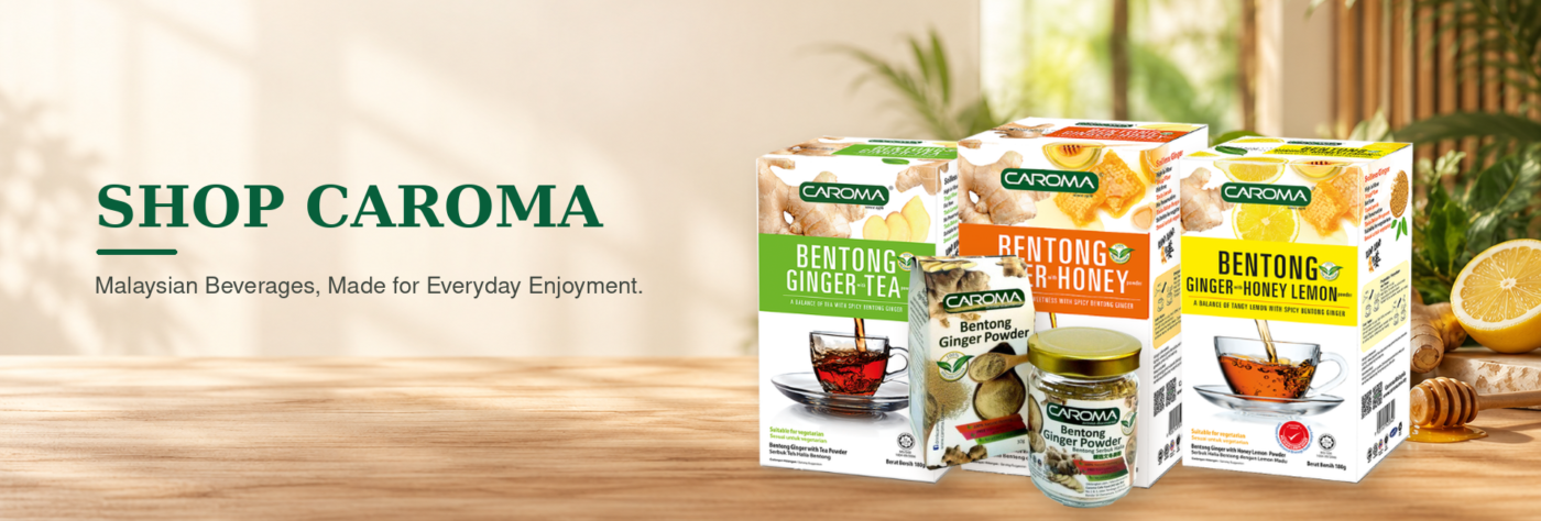 CAROMA online shop featuring Malaysian coffee, tea, ginger and speciality beverages